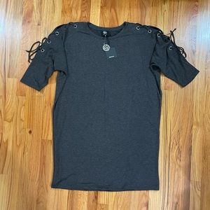 NWT Bobeau Lace Up Sleeve Charcoal Grey Dolman Sleeve Dress